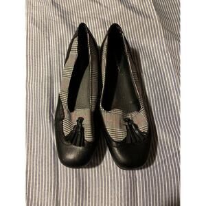 Aster Flats Womens 10M Plaid Tassel Loafer Slip On Black Gray Comfortview Casual
